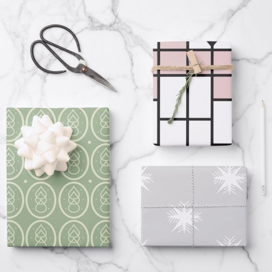 ギフトラップ3ヴィンテージスタイル，デコ，新しい,クリスマス ラッピングペーパーシート (正面)