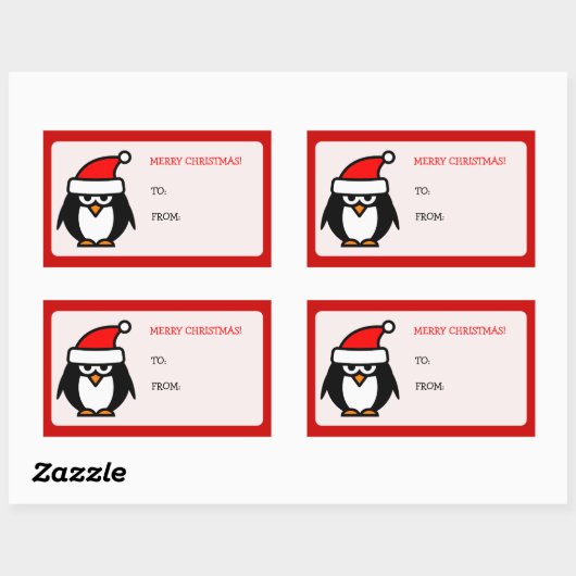 ギフトラベルからメリークリスマスサンタペンギン 長方形シール (シート)