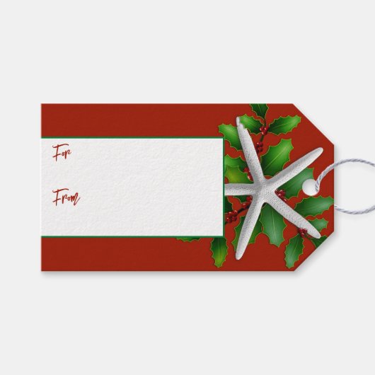 ギフトラベルのスターフィッシュレッドクリスマスタイ ギフトタグ (正面(横))