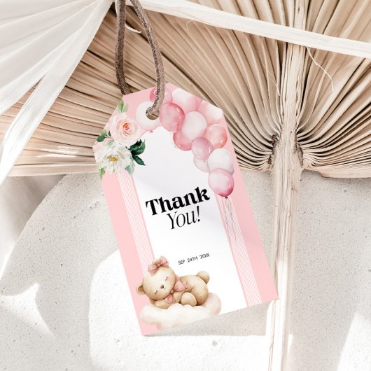ギフトラベルベビーシャワーピンクベアーバルーン ギフトタグ