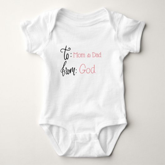 ギフトラベルベビーママパパ神ピンクガール ベビーボディスーツ (正面)