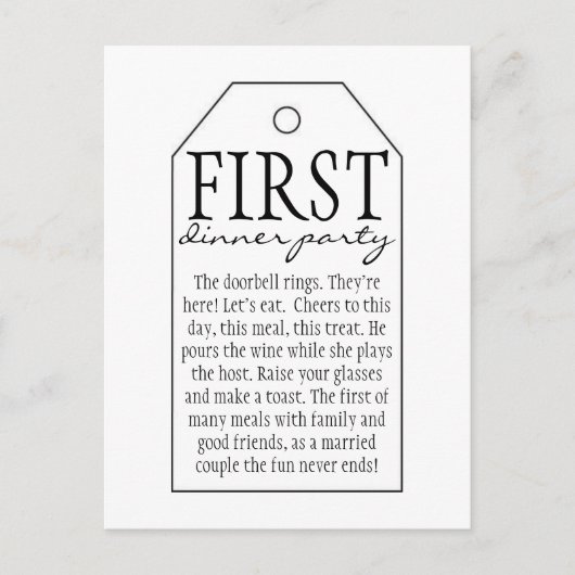 ギフトラベルワインボトル – ファーストディナーパーティー ポストカード (正面)