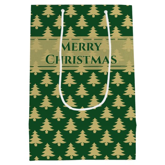ギフトラベル名:メリークリスマス金ゴールドツリーパターン ミディアムペーパーバッグ (裏面)
