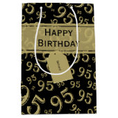 ギフトラベル誕生日95ナンバーパターンブラック/金ゴールド ミディアムペーパーバッグ (正面)