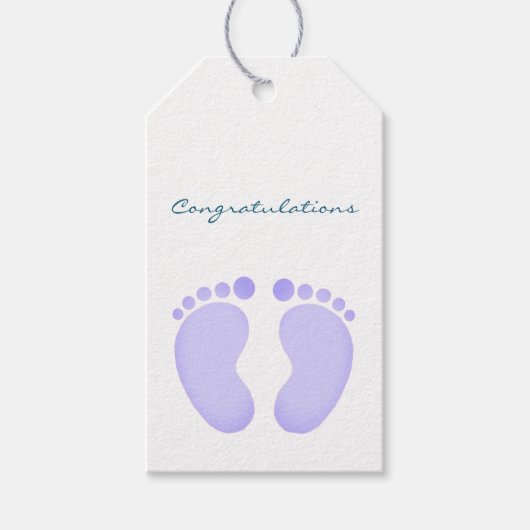 ギフトラベル – おめでとうブルーパープル足跡 ギフトタグ (正面)