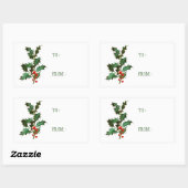 ギフトラベル：ヴィンテージクリスマスホリー 長方形シール (シート)