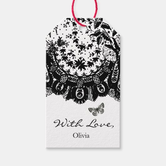 ギフトラベル「愛あり」ブラックレースと名前をカスタムする ギフトタグ (正面)