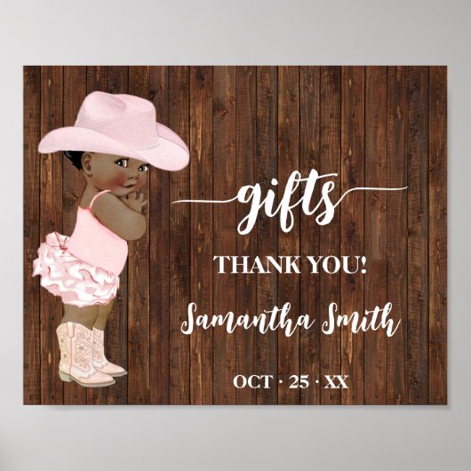 ギフトリトルオウム女性のカーボーイ西ベビーシャワーサイン ポスター (正面)