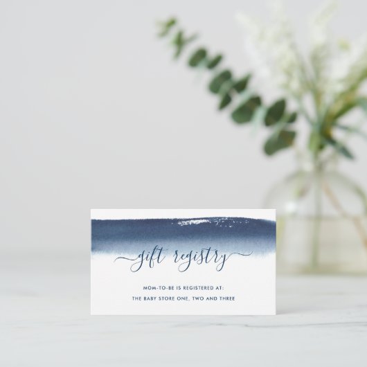 ギフトレジストリボーイベビーシャワー海軍ブルーウォーター色 エンクロージャーカード (スタンド正面)