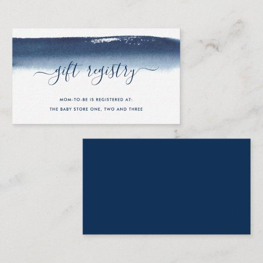 ギフトレジストリボーイベビーシャワー海軍ブルーウォーター色 エンクロージャーカード (正面/裏面)