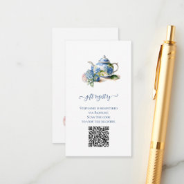 ギフトレジストリQRコードブルーアジサイ赤ちゃんシャワー エンクロージャーカード