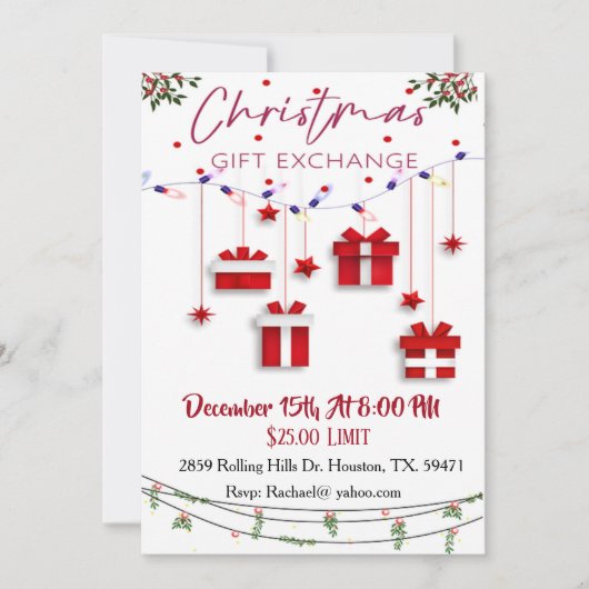 ギフト交換シンプルギフトクリスマス招待状 招待状 (正面)