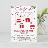 ギフト交換シンプルギフトクリスマス招待状 招待状 (スタンド正面)