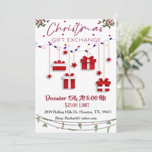 ギフト交換シンプルギフトクリスマス招待状 招待状 (スタンド正面)