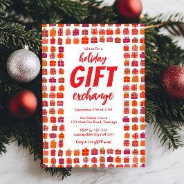 ギフト交換パーティー ホリデー かわいいギフト 手描き 招待状