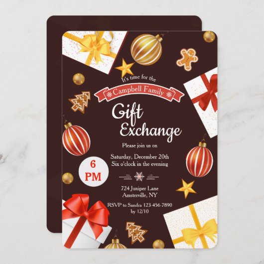 ギフト交換休日カード 招待状 (正面/裏面)