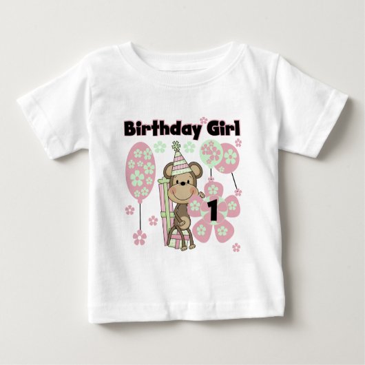 ギフト付きガールモンキー1st誕生日Tシャツ ベビーTシャツ (正面)