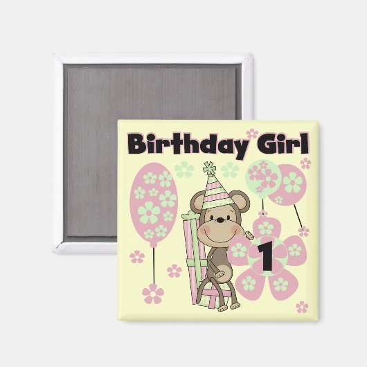 ギフト付きガールモンキー1st誕生日Tシャツ マグネット (正面/裏面)
