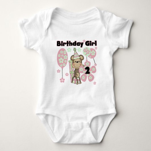 ギフト付きガールモンキー2nd誕生日Tシャツ ベビーボディスーツ (正面)