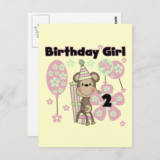 ギフト付きガールモンキー2nd誕生日Tシャツ ポストカード (正面/裏面)