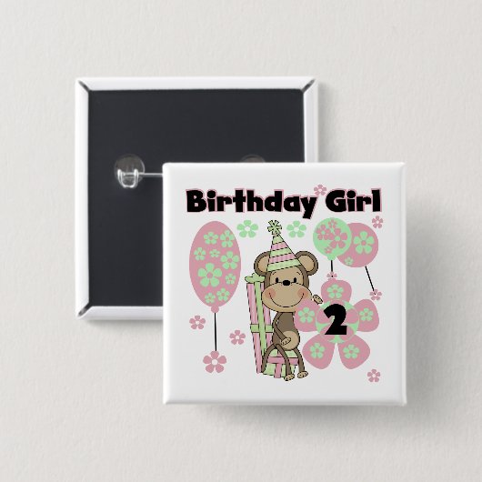 ギフト付きガールモンキー2nd誕生日Tシャツ 缶バッジ (正面&裏面)