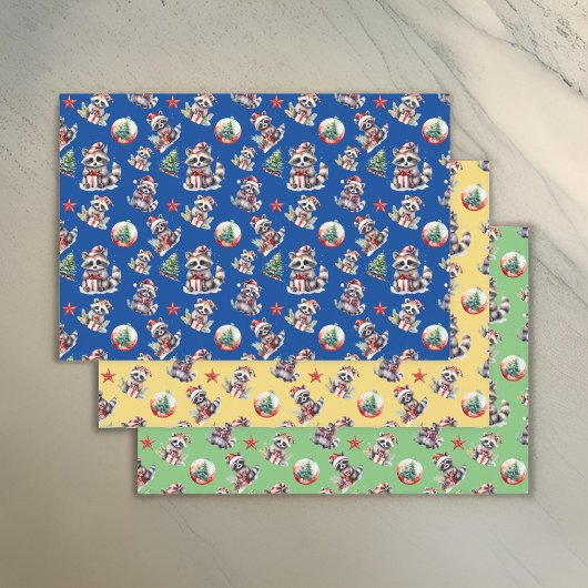 ギフト付きキュートなクリスマスアライグマSnowglobe Tree ラッピングペーパーシート