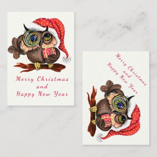 ギフト付きクリスマスカードベビーフクロウ ノートカード (正面/裏面)