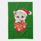 ギフト付きクリスマスサンタを子猫 キッチンタオル (縦)