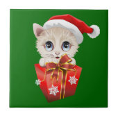 ギフト付きクリスマスサンタを子猫 タイル (正面)