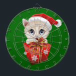 ギフト付きクリスマスサンタを子猫 ダーツボード<br><div class="desc">大きな赤いクリスマスギフトを持つ大きな青い目のかわいいキッテンサンタ</div>