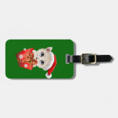 ギフト付きクリスマスサンタを子猫 ラゲッジタグ (正面横)