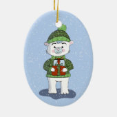 ギフト付きホッキョクグマの青いクリスマスオーナメント セラミックオーナメント (裏面)