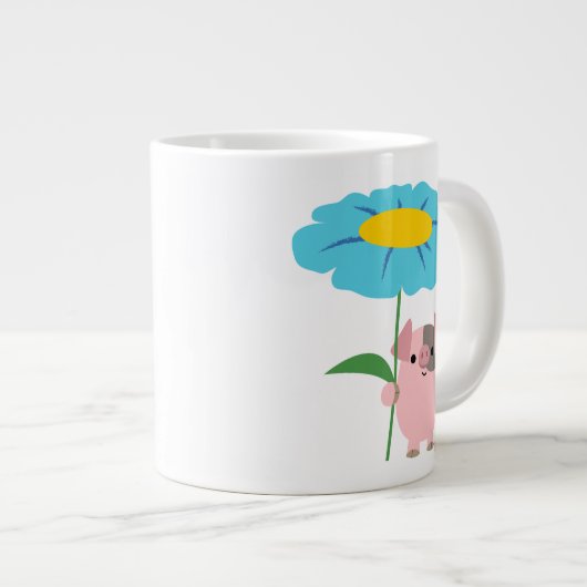 ギフト付き可愛い漫画の豚(青)ジャンボマグカップ ジャンボコーヒーマグカップ (正面右)