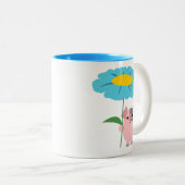 ギフト付き可愛い漫画の豚(青)マグカップ ツートーンマグカップ (正面右)