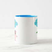 ギフト付き可愛い漫画の豚(青)マグカップ ツートーンマグカップ (中央)