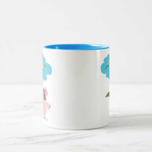 ギフト付き可愛い漫画の豚(青)マグカップ ツートーンマグカップ (中央)