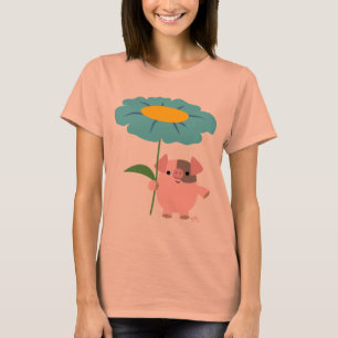 ギフト付き可愛い漫画の豚(青)女性Tシャツ Tシャツ