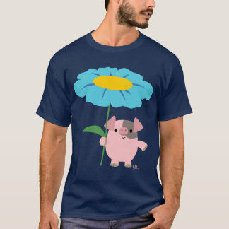 ギフト付き可愛い漫画の豚(青) Tシャツ
