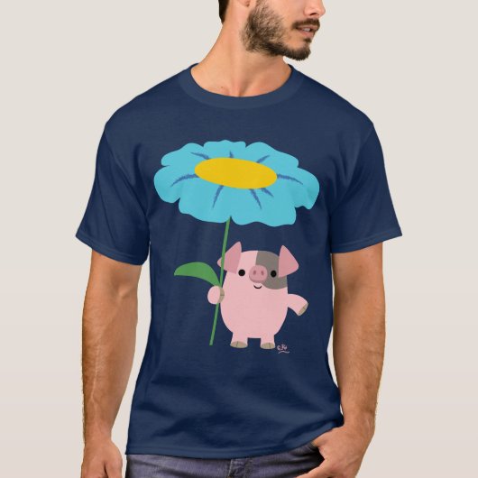 ギフト付き可愛い漫画の豚(青) Tシャツ (正面)
