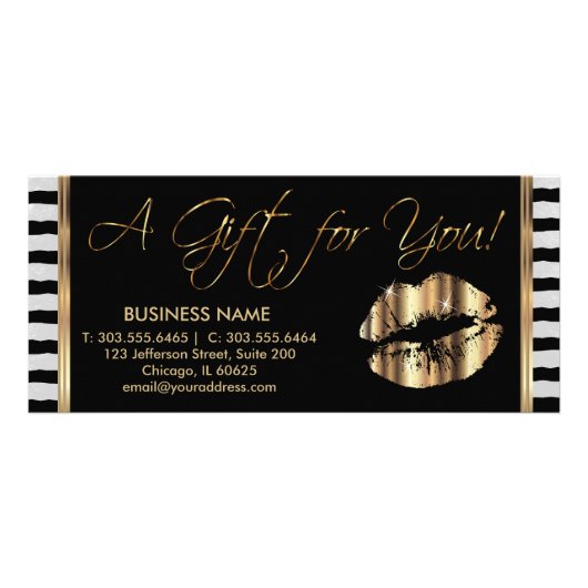 ギフト券のかわいらしい金ゴールドの💋の唇 ラックカード (正面)