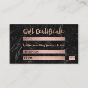 ギフト券のばら色の金ゴールドのタイポグラフィの黒の大理石 割引カード