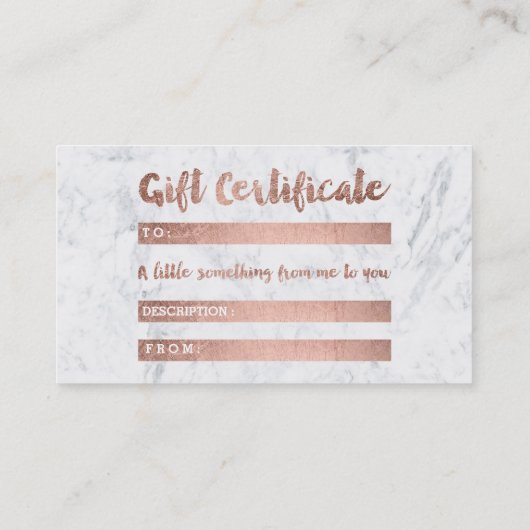 ギフト券のばら色の金ゴールドの鞭の化粧の大理石 割引カード (裏面)