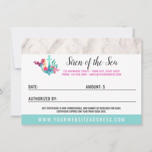 ギフト券のマーメイドいかり航海のカード 招待状 (裏面)