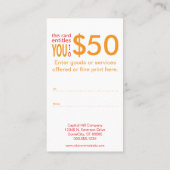 ギフト券のrainbowBurst 割引カード (裏面)