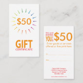 ギフト券のrainbowBurst 割引カード (正面/裏面)