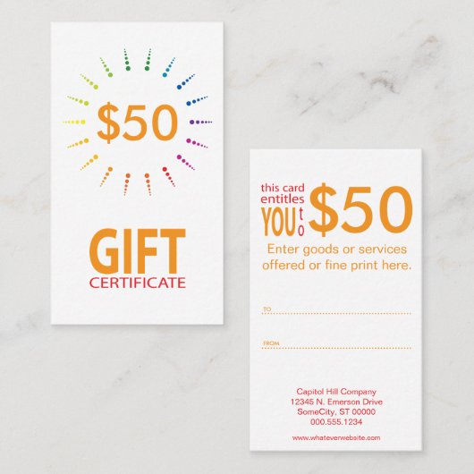 ギフト券のrainbowBurst 割引カード (正面/裏面)