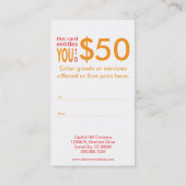 ギフト券のrainbowBurst 割引カード (裏面)