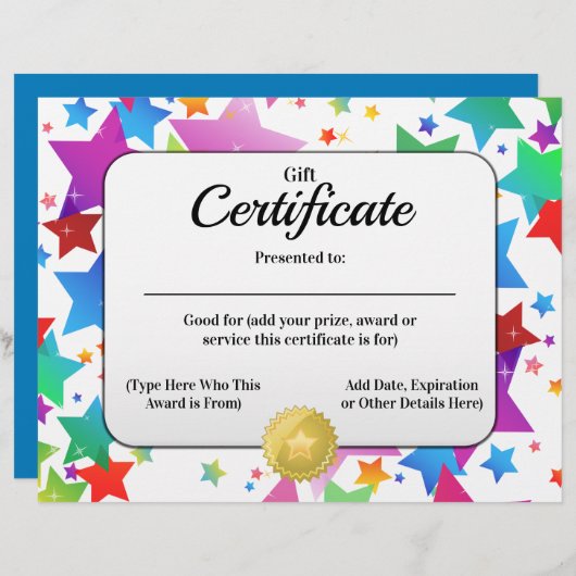 ギフト券カスタマイズ可能な8.5x11の作成 (正面/裏面)