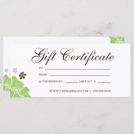 ギフト券サロントロピカルフラワーライムグリーン (正面/裏面)