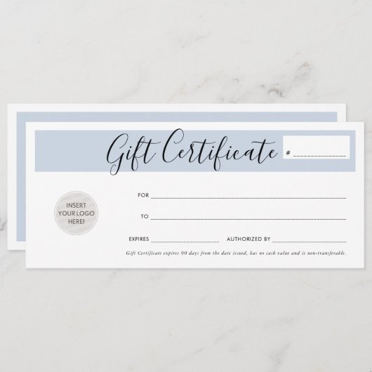 ギフト券シックなビジネス券の青淡い色の色 招待状 (正面/裏面)